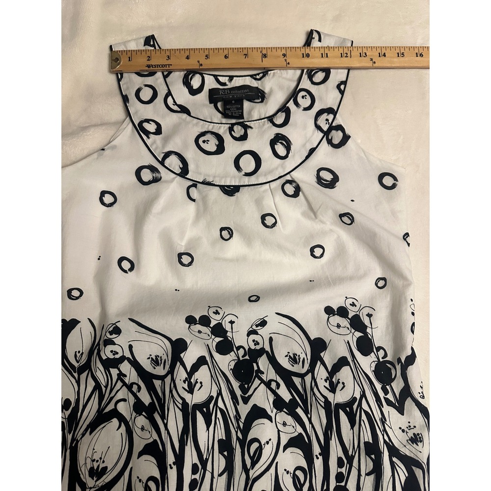 RB Collection New York Floral Circle Cotton Shift Dress White Black Green 6 - Picture 10 of 14